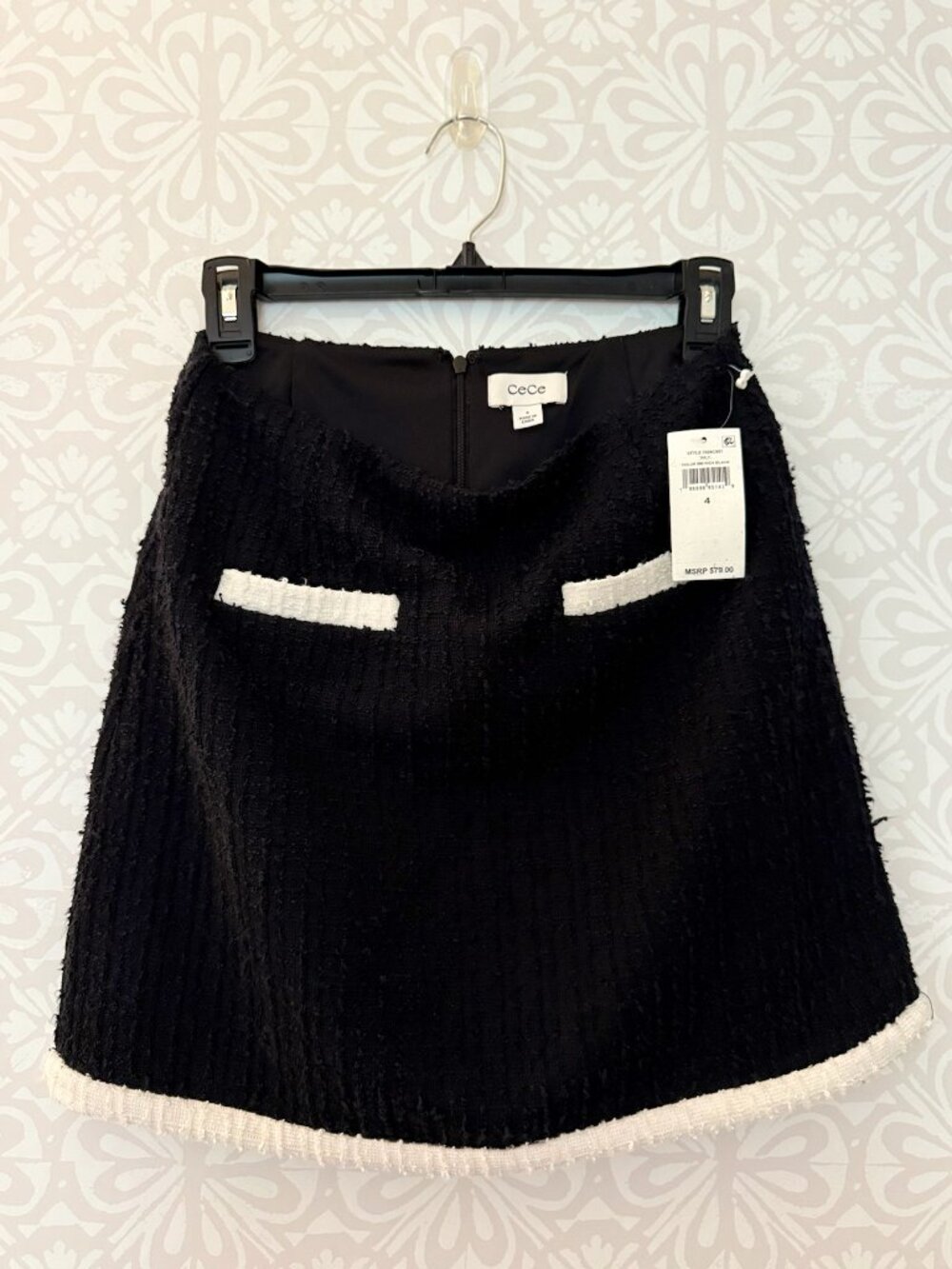 CeCe Patch Pocket Tweed Miniskirt - Rich Black - Size 4 - New With Tags